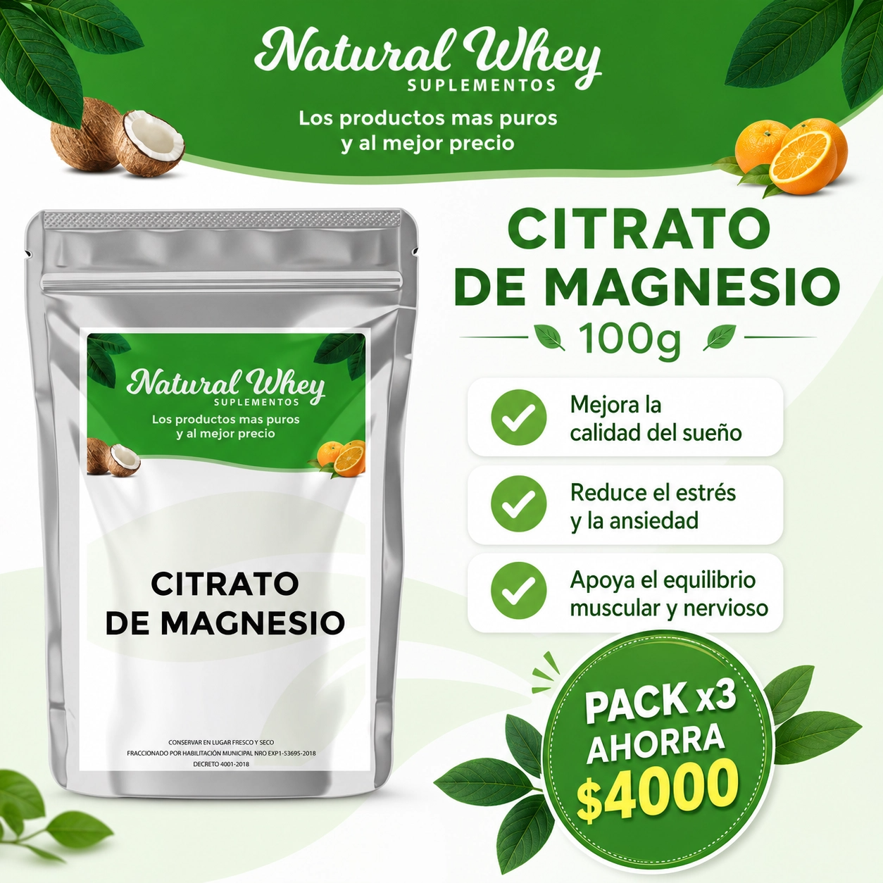 Citrato de Magnesio en Polvo 100g