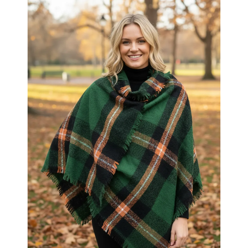 Mantón Poncho Bufanda Para Invierno Verde
